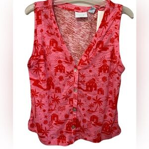 Cynthia Rowley Red Tropical Print Sleeveless Blouse